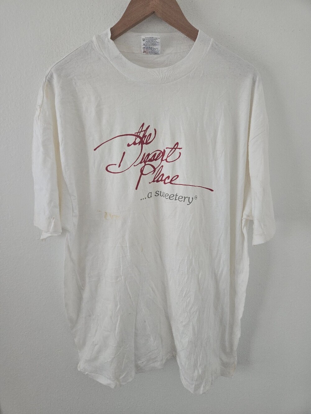Vintage Hanes The Dessert Place A Sweetery Logo Mens XL White Naturally Distress